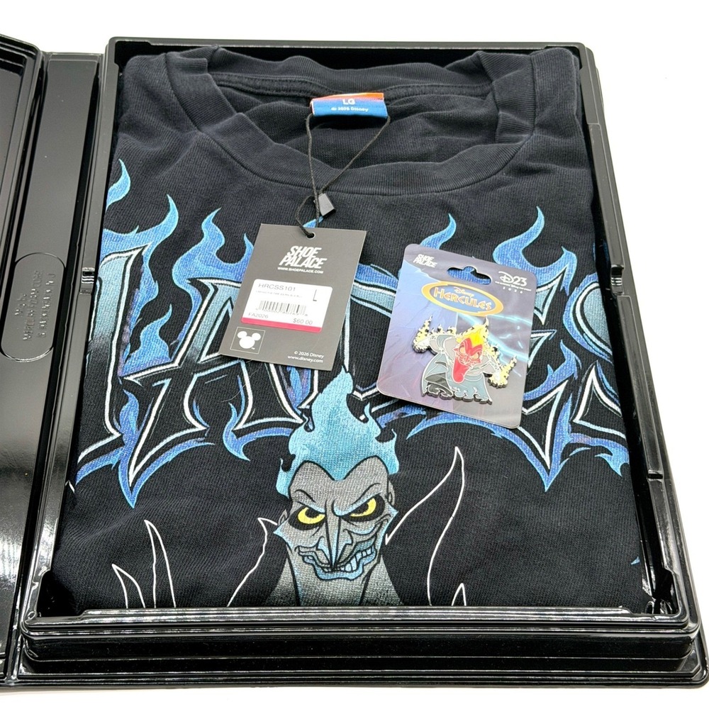 Disney Shoe Palace Hercules Hades T-Shirt D23 Set VHS Clamshell L Red Pin LE50